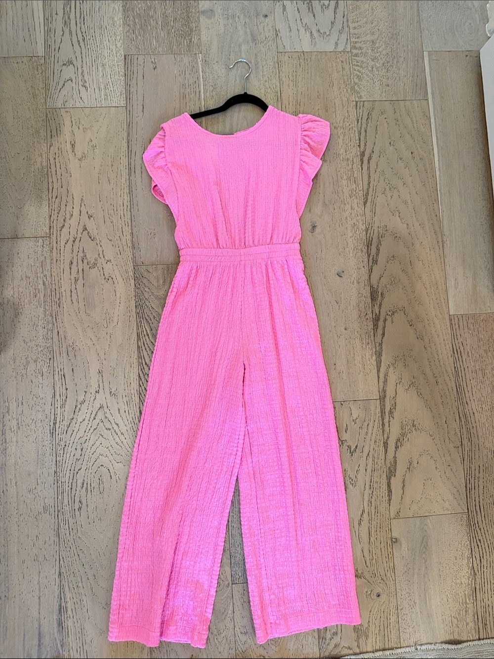 Zara Hot Pink Textured Flutter-Sleeve Jumpsuit